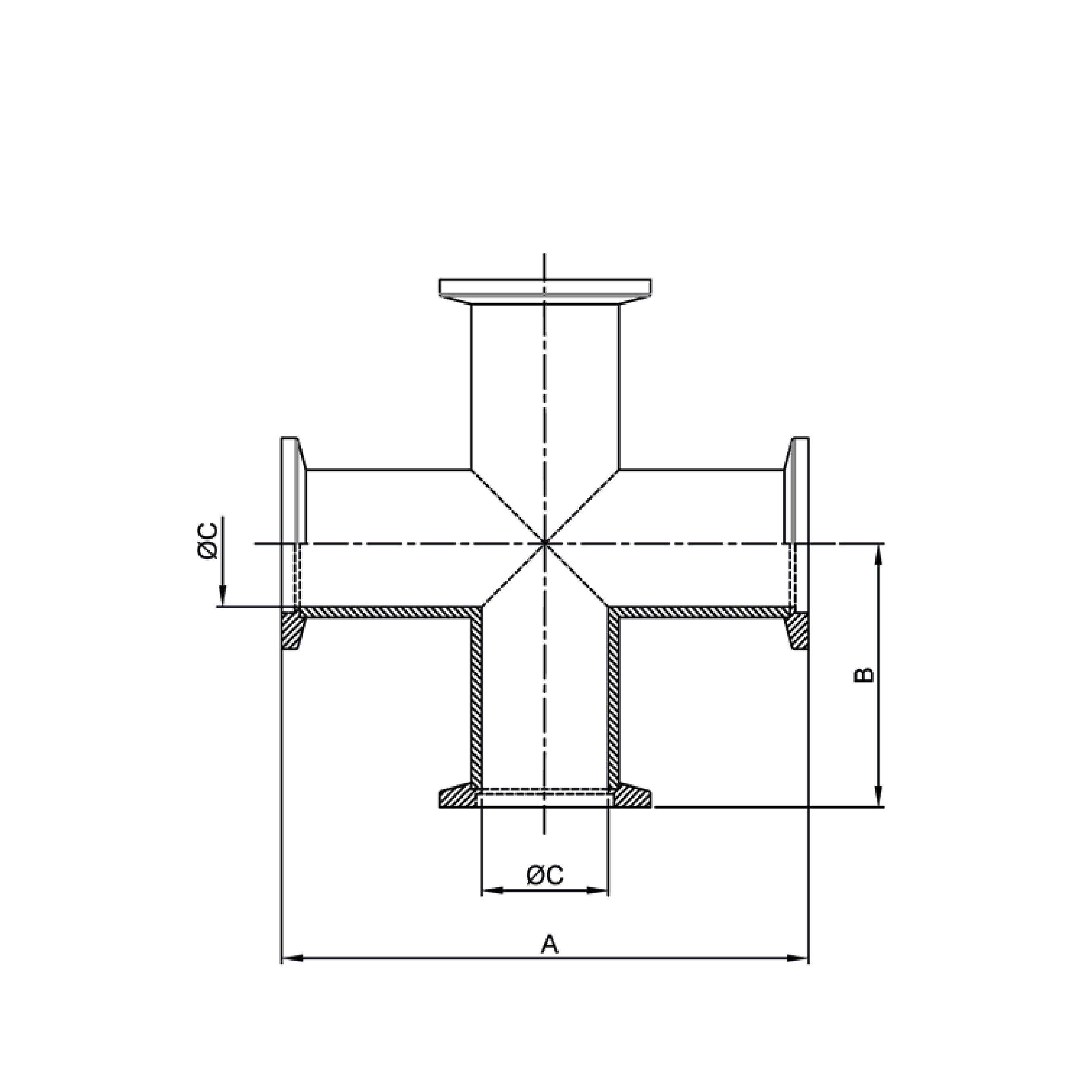 ISO-KF forged 4-way cross in aluminium EN AW-6082. Available in DN16, DN25 and DN40. Compare dimensions and order codes, then request a quote.